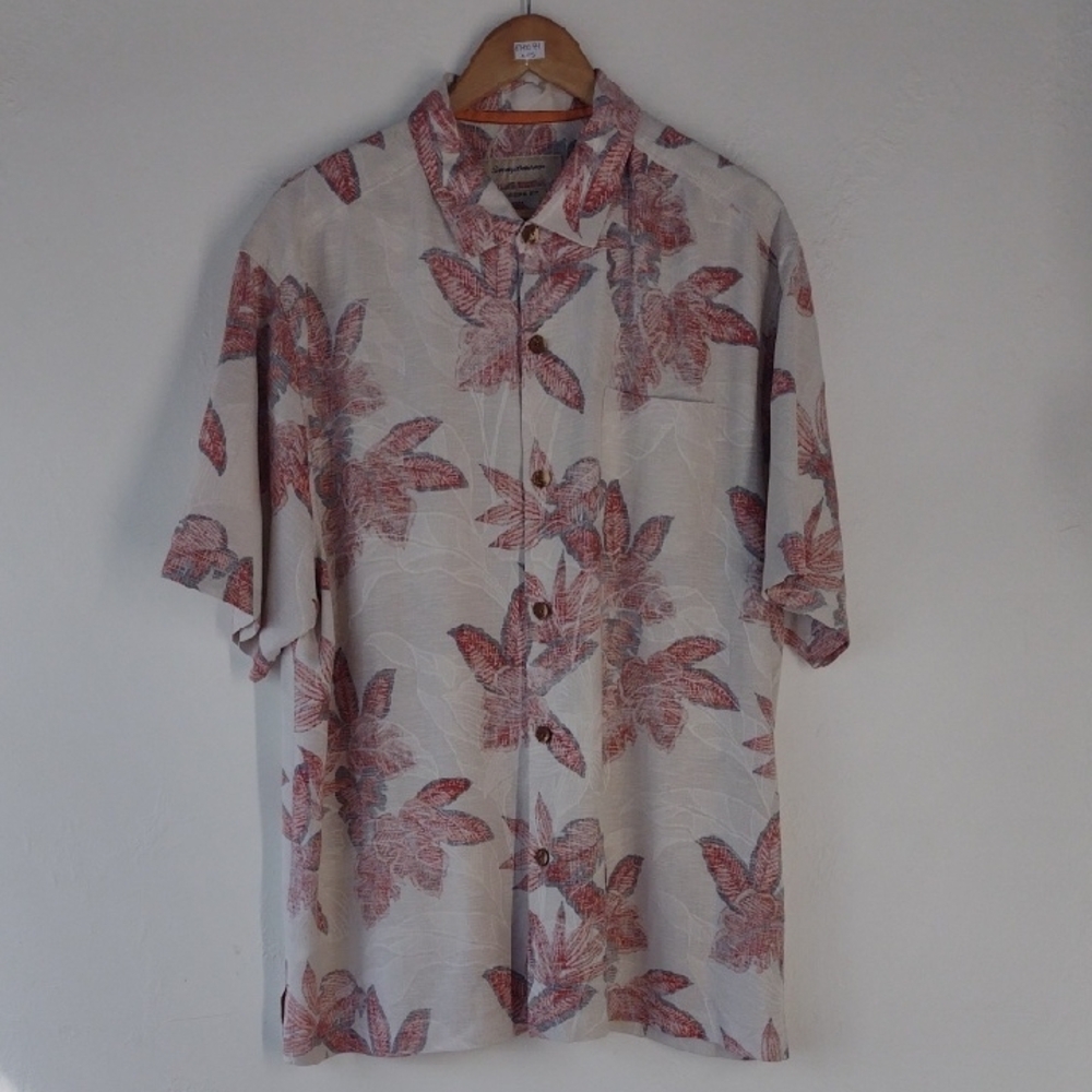 Tommy Bahama Silk Short-Sleeve Hawaiian Camp Shirt with Rust Leaf Print